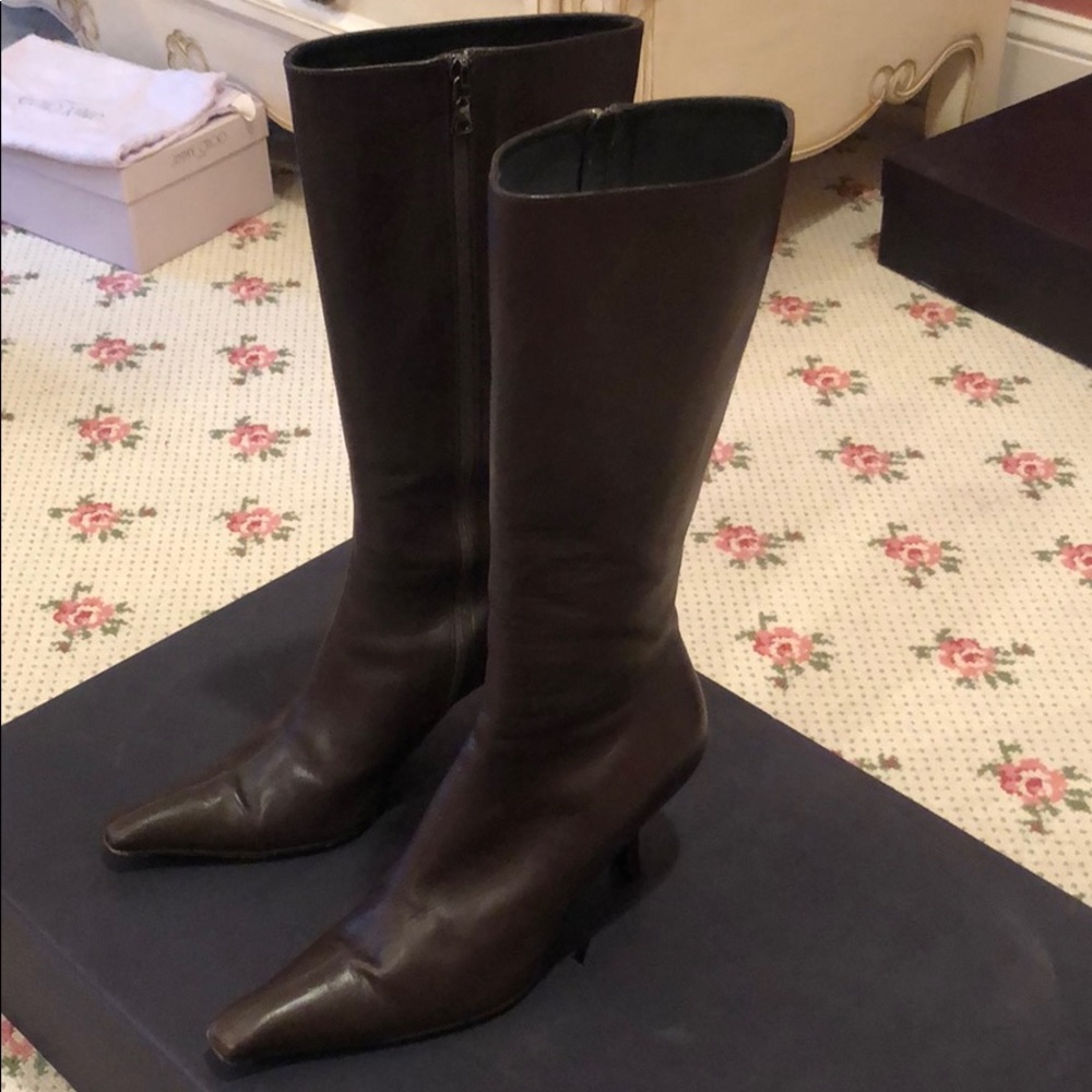 Prada Calzature Donna Seta Calf Boots in Moro